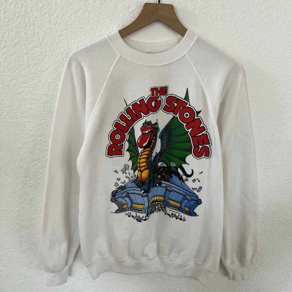 VTG The Rolling Stones 1981 Candlestick Dragon Graphic Raglan Sweatshirt Mens L